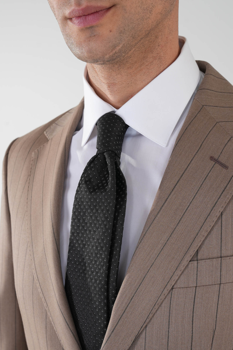 Açık Kahve Comfort Fit Mono Yaka Çift Yırtmaçlı Sedef Düğmeli 6 Drop Yün Takım Elbise - 4