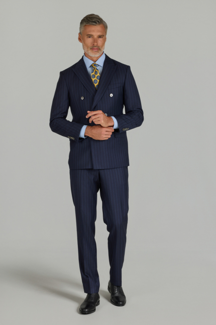 Açık Lacivert Comfort Fit Kırlangıç Yaka Sedef Düğmeli 6 Drop Yün Takım Elbise