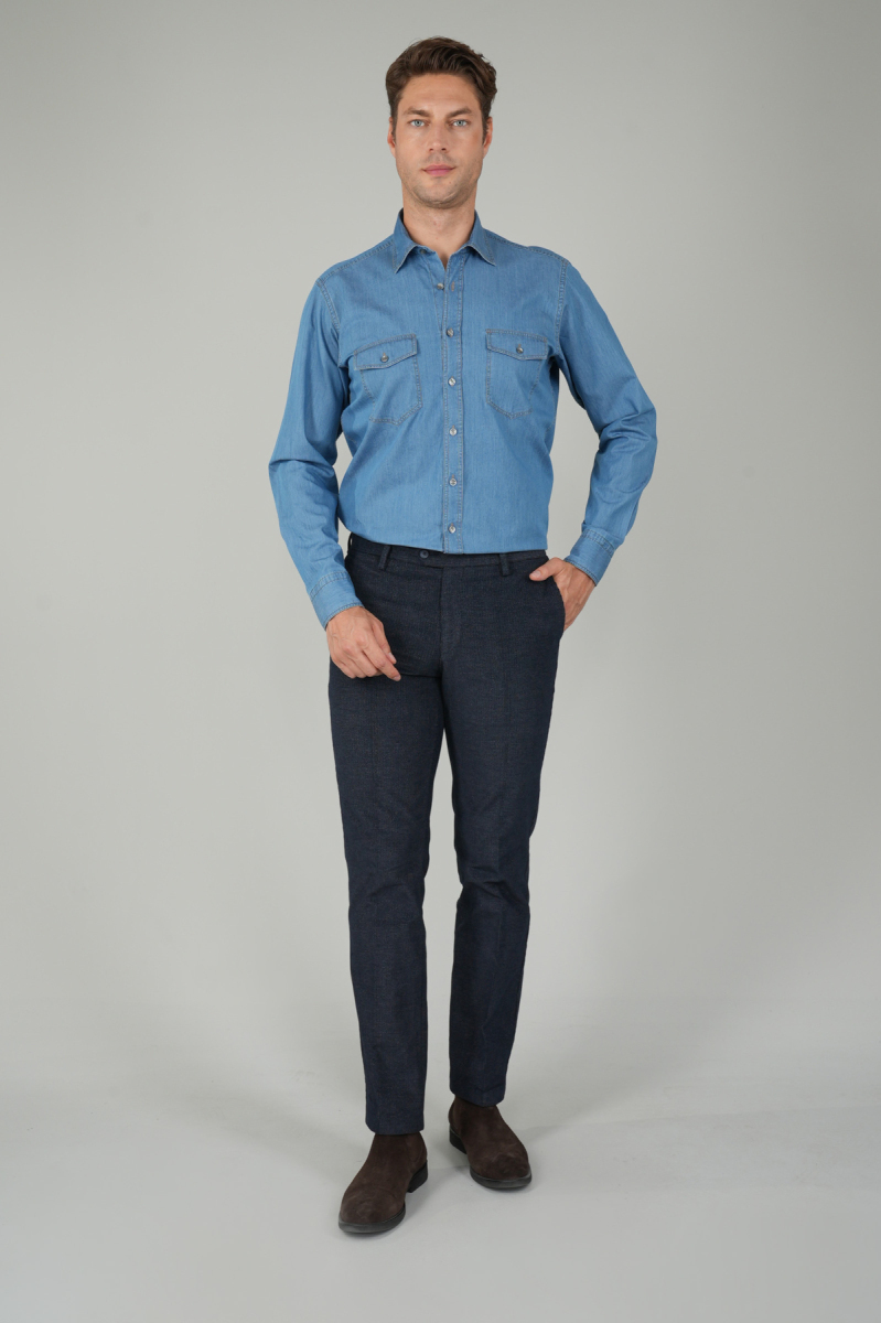 Açık Lacivert Kadife 4 Cepli Spor Erkek Pantolon - 5