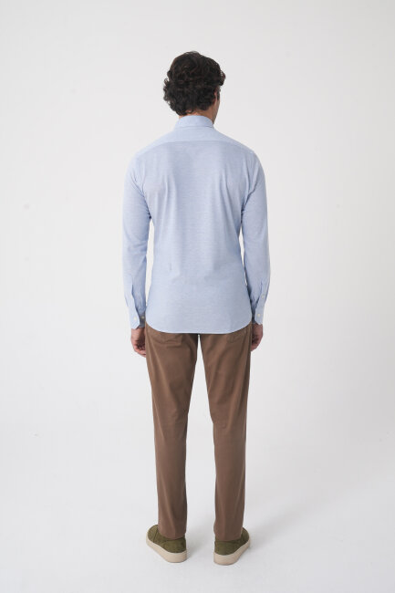Açık Mavi Uzun Kol Klasik Yaka Örme Cepsiz Erkek Gömlek   - 5