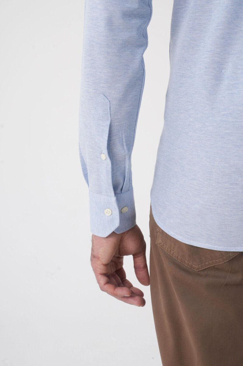 Açık Mavi Uzun Kol Klasik Yaka Örme Cepsiz Erkek Gömlek   - 6
