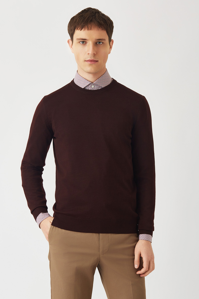 Akrilik Yün Bisiklet Yaka Bordo Erkek Triko