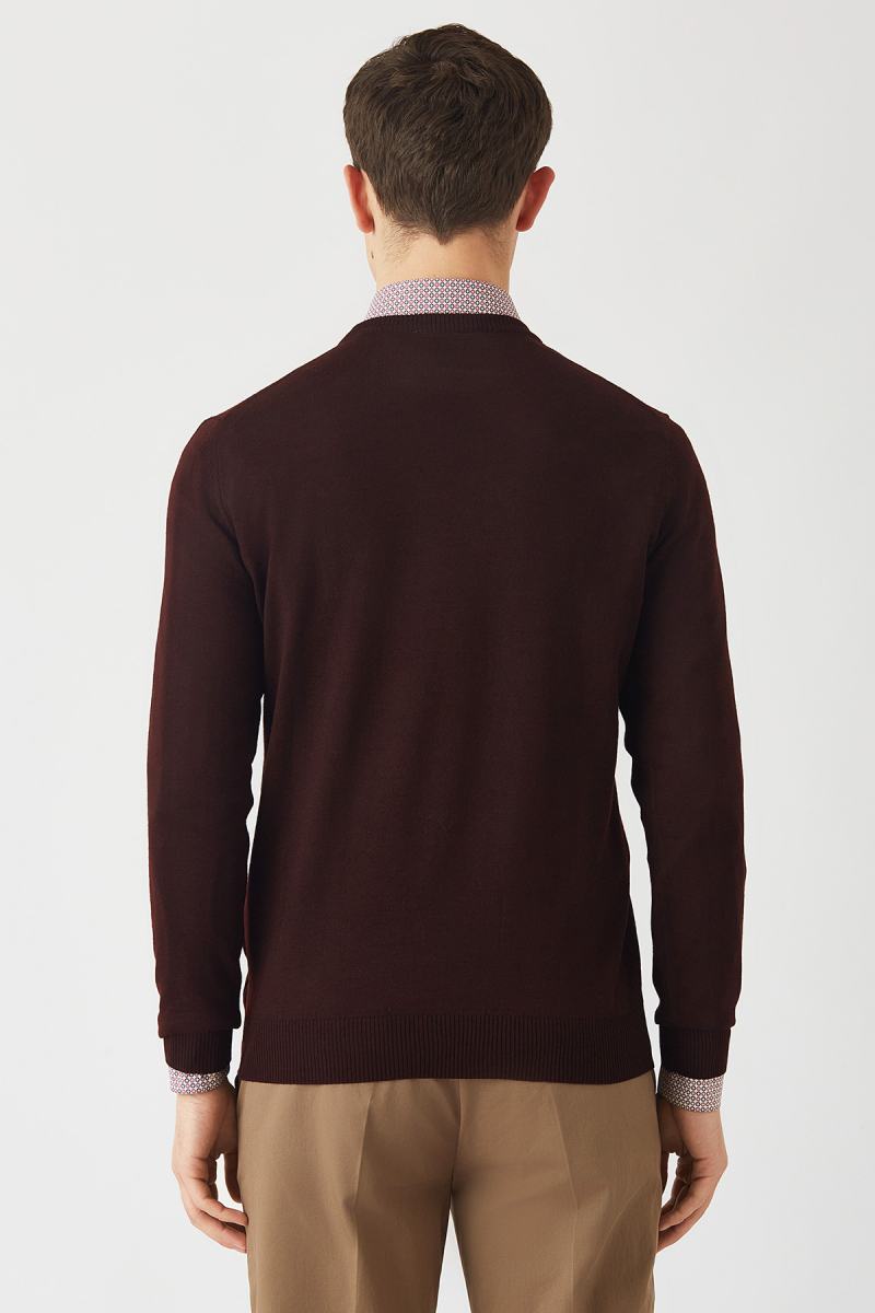 Akrilik Yün Bisiklet Yaka Bordo Erkek Triko (1)