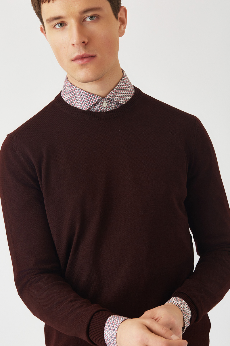 Akrilik Yün Bisiklet Yaka Bordo Erkek Triko - 3