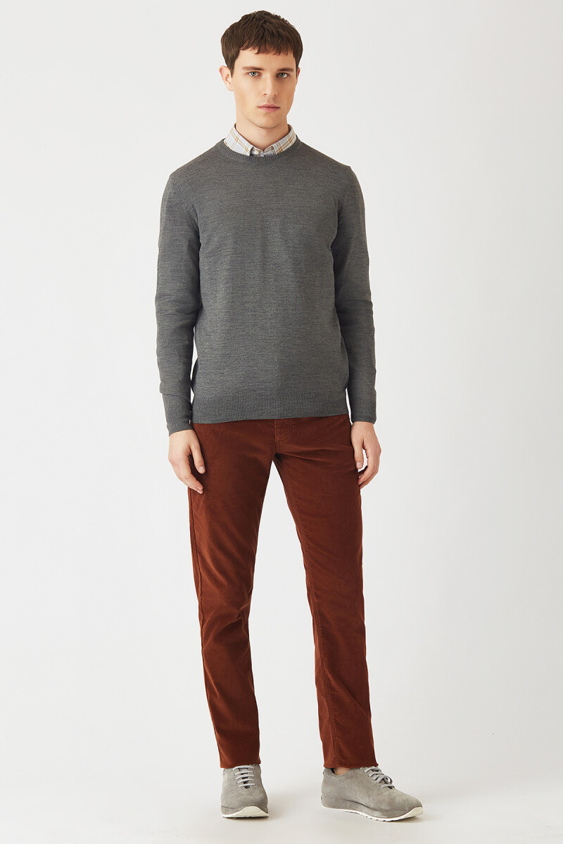 Akrilik Yün Bisiklet Yaka Gri Erkek Triko - 4