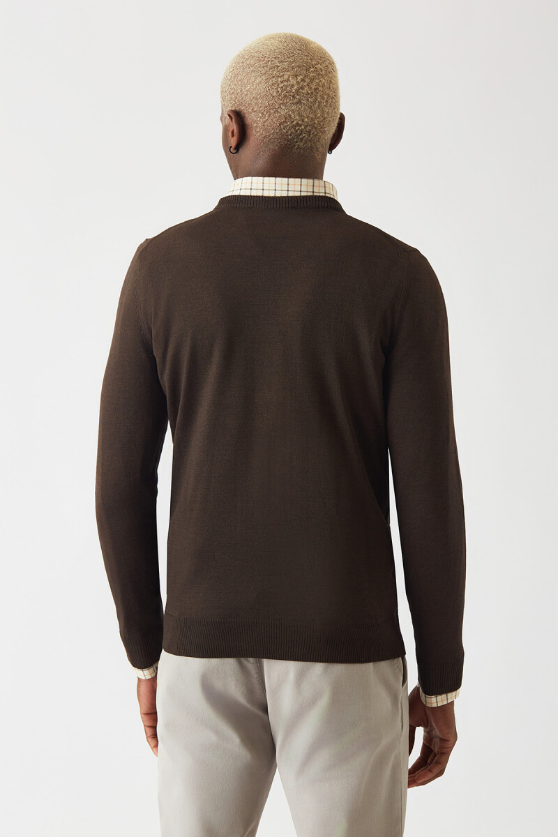 Akrilik Yün Bisiklet Yaka Kahve Erkek Triko (1)