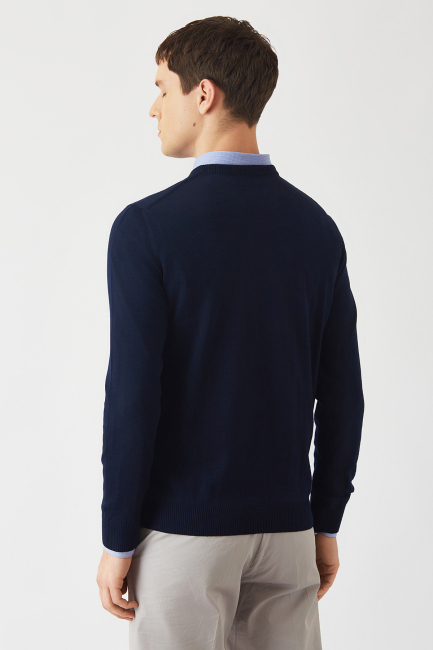 Akrilik Yün Bisiklet Yaka Lacivert Erkek Triko - 2