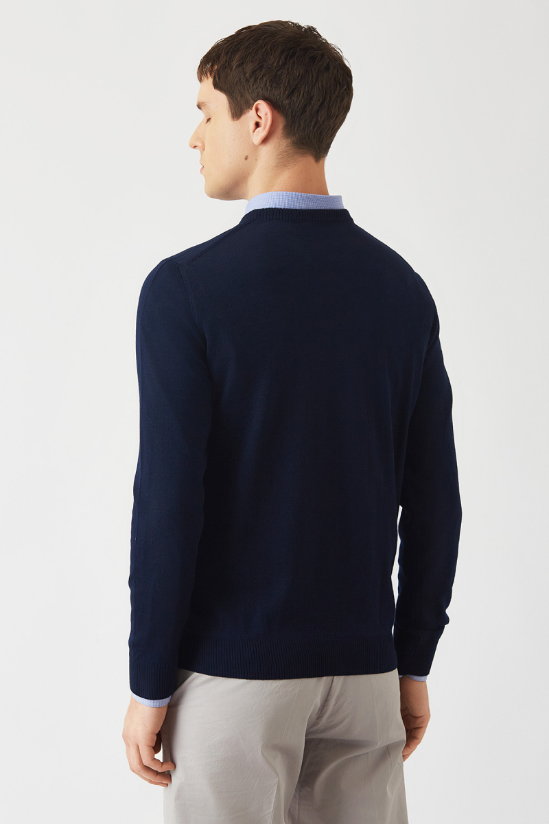 Akrilik Yün Bisiklet Yaka Lacivert Erkek Triko - 2