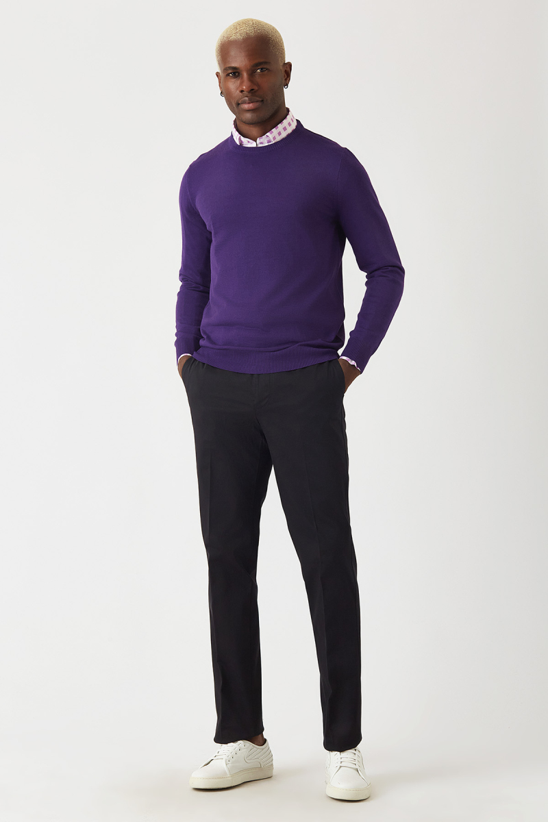 Akrilik Yün Bisiklet Yaka Mor Erkek Triko - 4