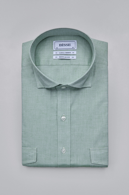 Regular Fit Yaka Düğmeli Yeşil Erkek Gömlek - 3