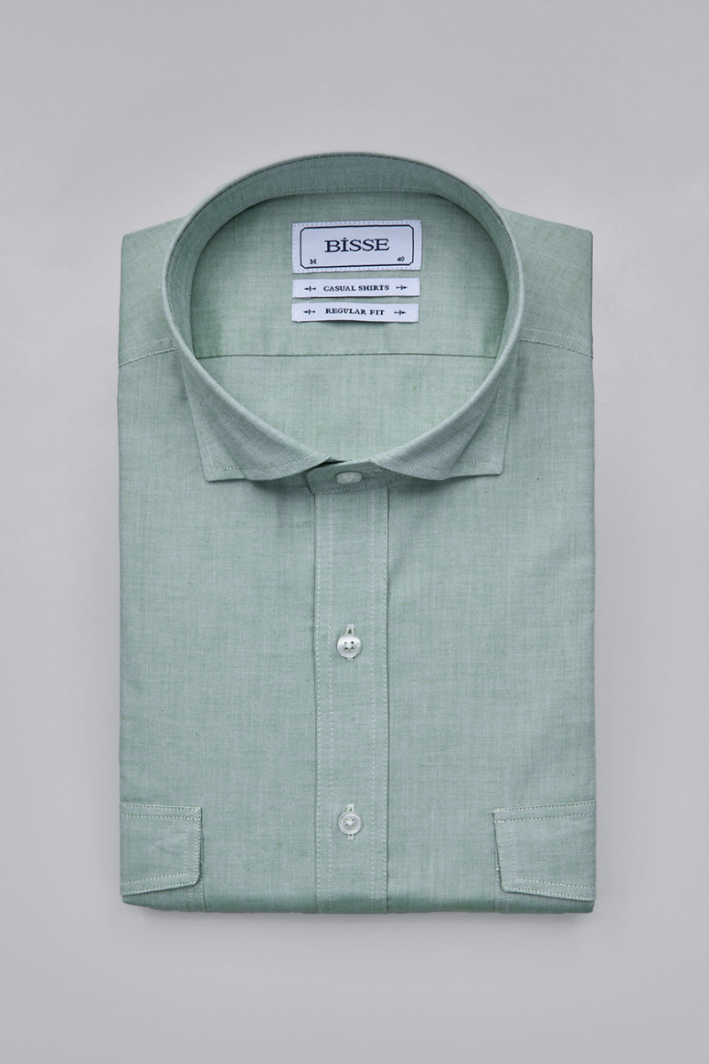 Regular Fit Yaka Düğmeli Yeşil Erkek Gömlek - 3