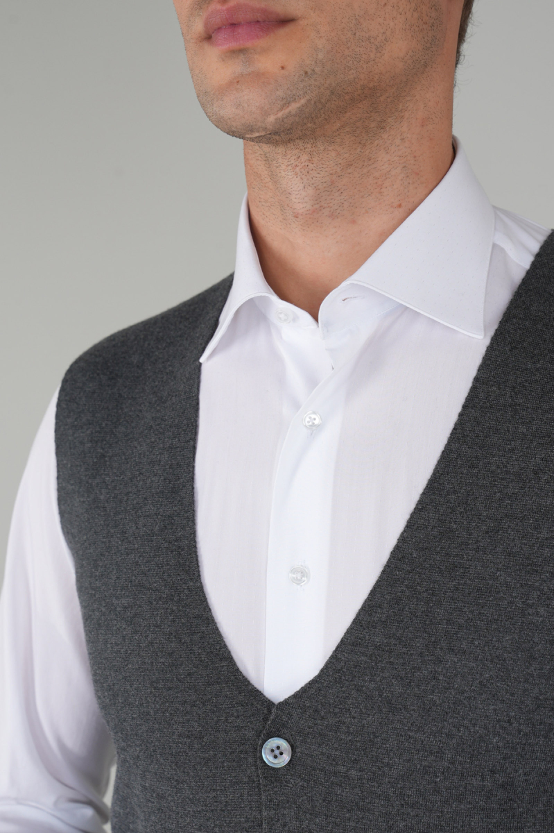 Antrasit Düz Triko Yün Erkek Yelek - 3