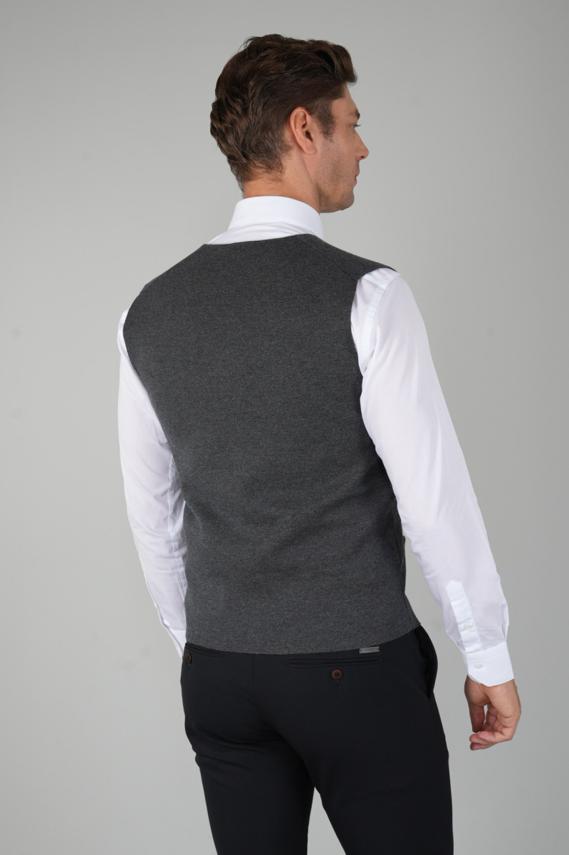 Antrasit Düz Triko Yün Erkek Yelek (1)