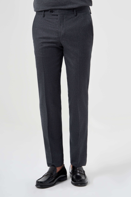Antrasit Yün Flanel Regular Fit Klasik Erkek Pantolon 
