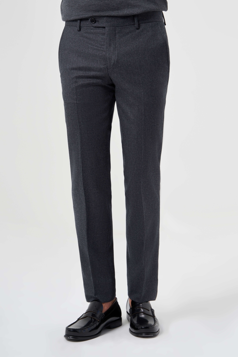 Antrasit Yün Flanel Regular Fit Klasik Erkek Pantolon - 1