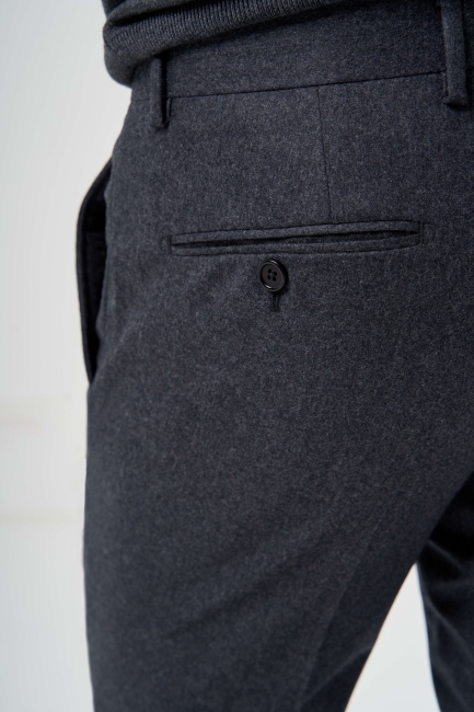 Antrasit Yün Flanel Regular Fit Klasik Erkek Pantolon - 4