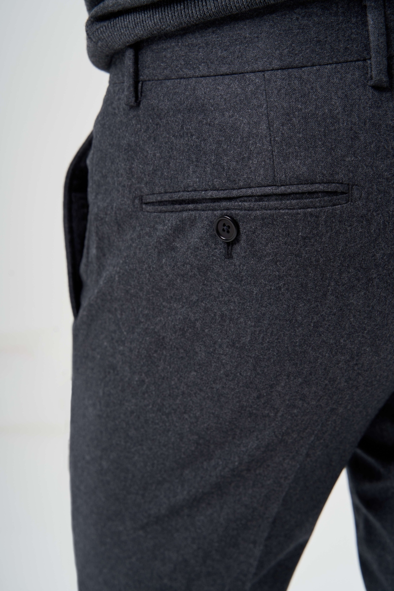 Antrasit Yün Flanel Regular Fit Klasik Erkek Pantolon - 4