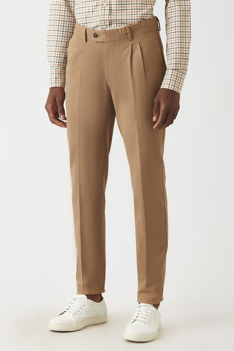 Bej Çift Pileli 4 Cepli Spor Erkek Pantolon