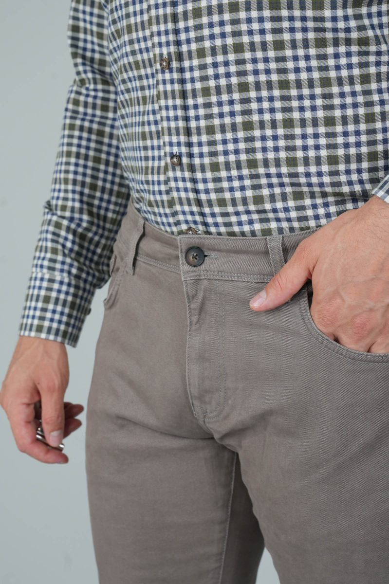 Bej Gabardin Pamuk 5 Cepli Spor Pantolon - 4