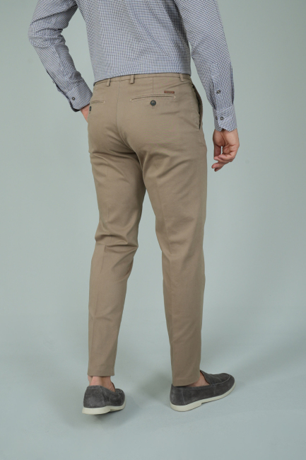 Bej Pamuklu Chino Pilesiz Erkek Pantolon - 2