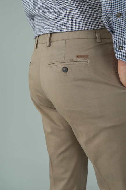 Bej Pamuklu Chino Pilesiz Erkek Pantolon - 4