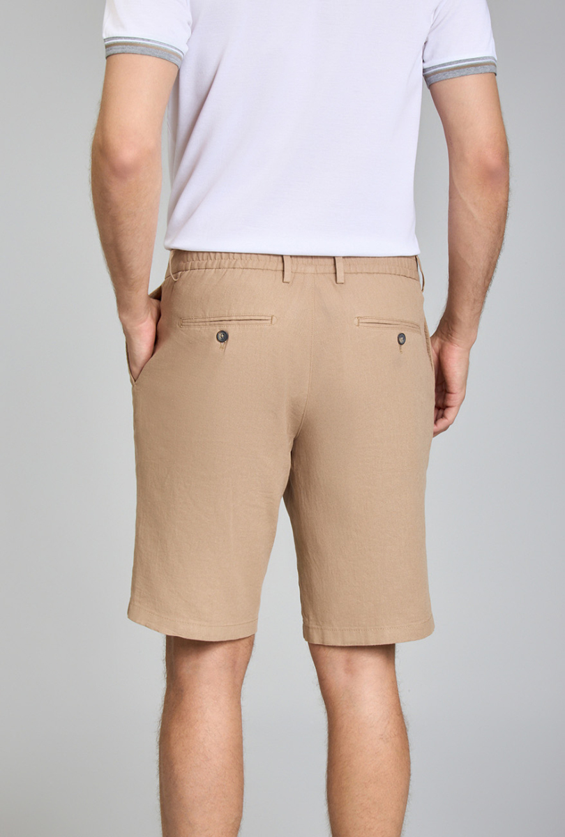 Bermuda Cepli Bej Erkek Keten Şort (1)