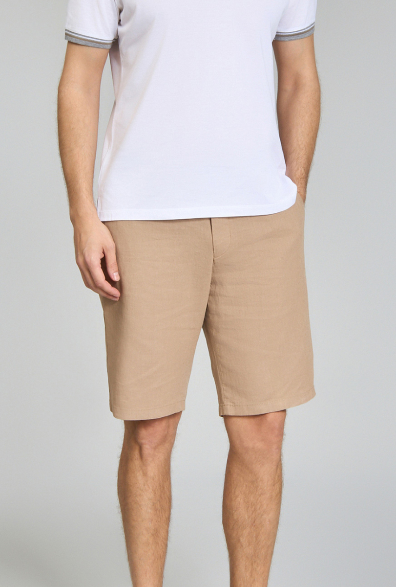 Bermuda Cepli Bej Erkek Keten Şort