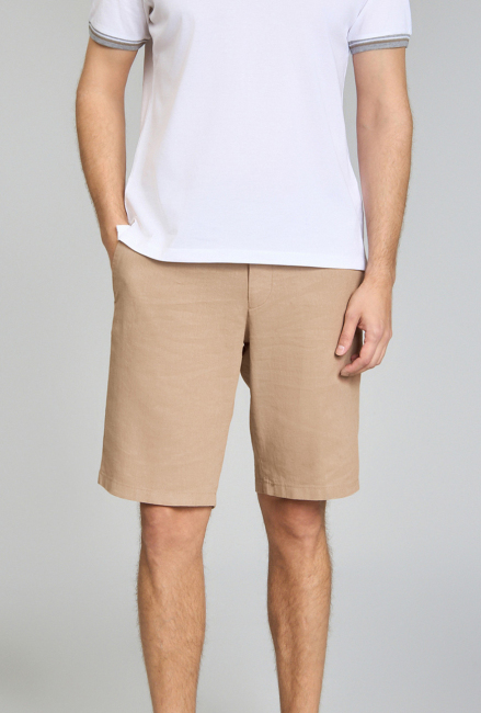 Bermuda Cepli Bej Erkek Keten Şort - 3
