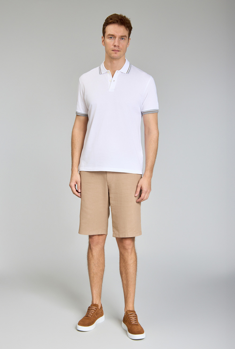 Bermuda Cepli Bej Erkek Keten Şort - 5