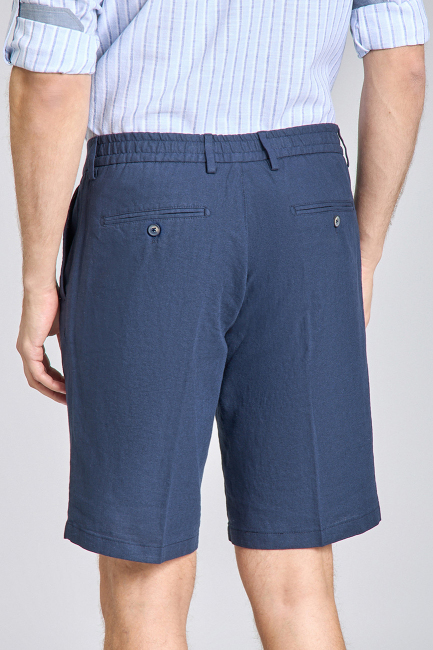 Bermuda Cepli Lacivert Erkek Keten Şort - 2