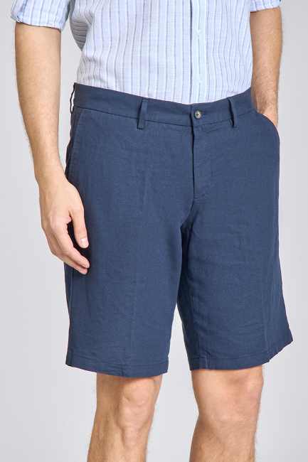 Bermuda Cepli Lacivert Erkek Keten Şort 