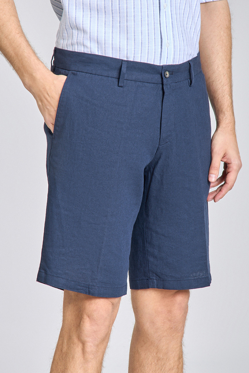 Bermuda Cepli Lacivert Erkek Keten Şort - 4