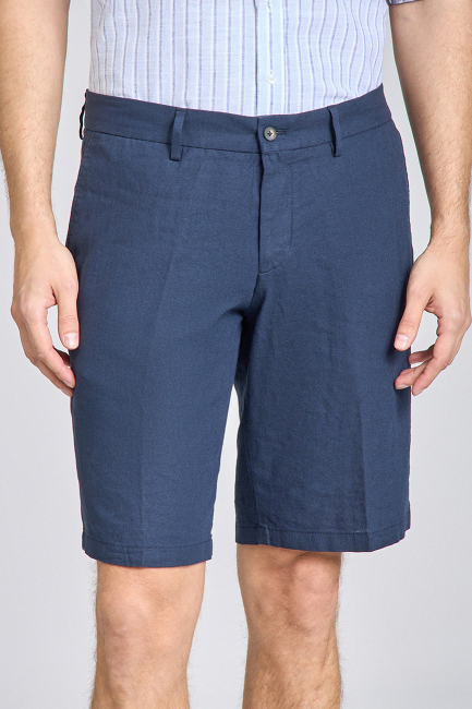 Bermuda Cepli Lacivert Erkek Keten Şort - 3