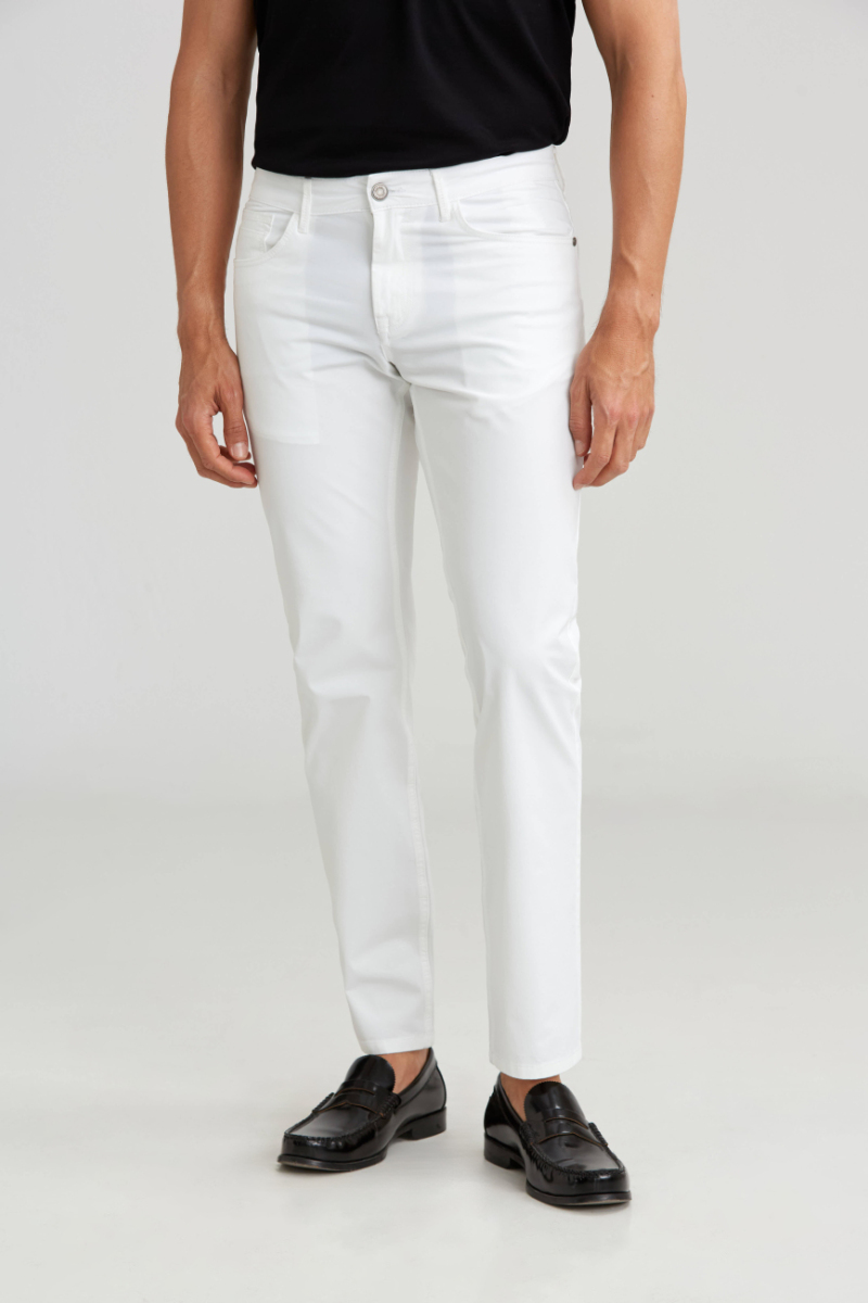 Beyaz 5 Cepli Spor Erkek Pamuk Pantolon