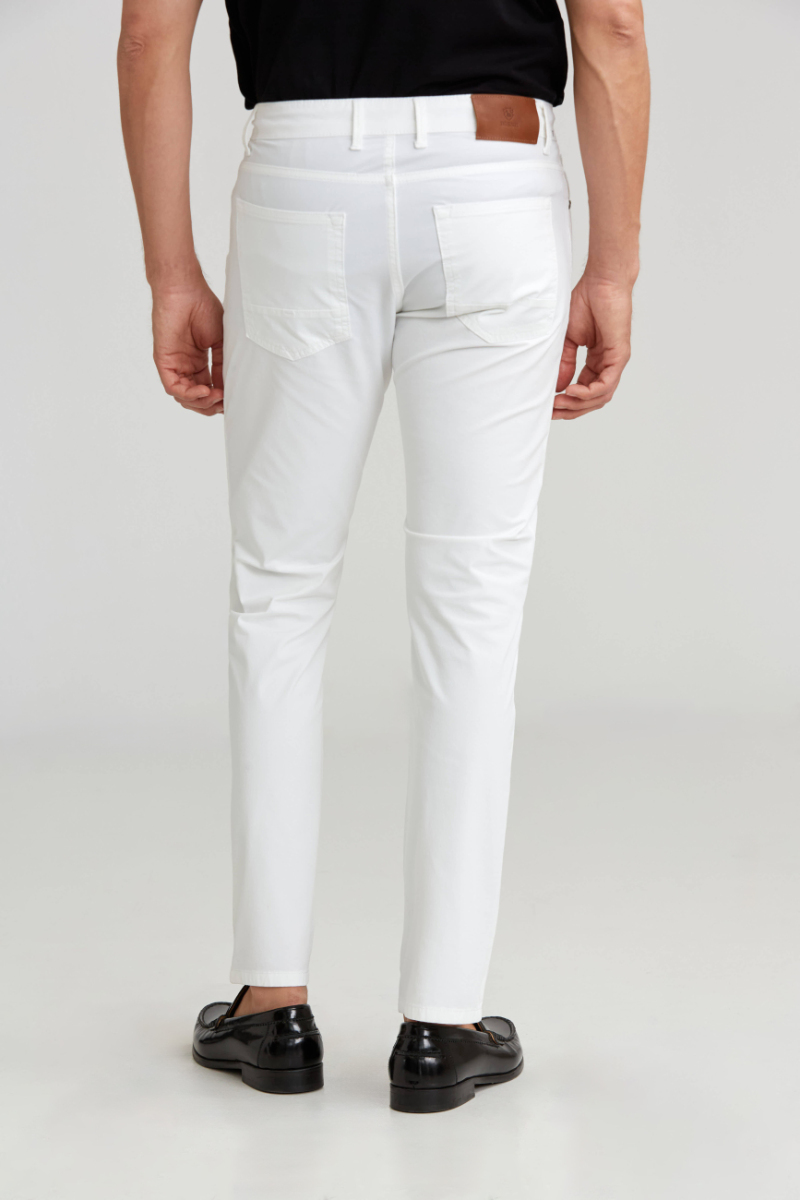 Beyaz 5 Cepli Spor Erkek Pamuk Pantolon (1)