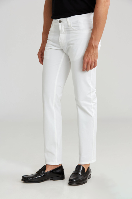 Beyaz 5 Cepli Spor Erkek Pamuk Pantolon - 3