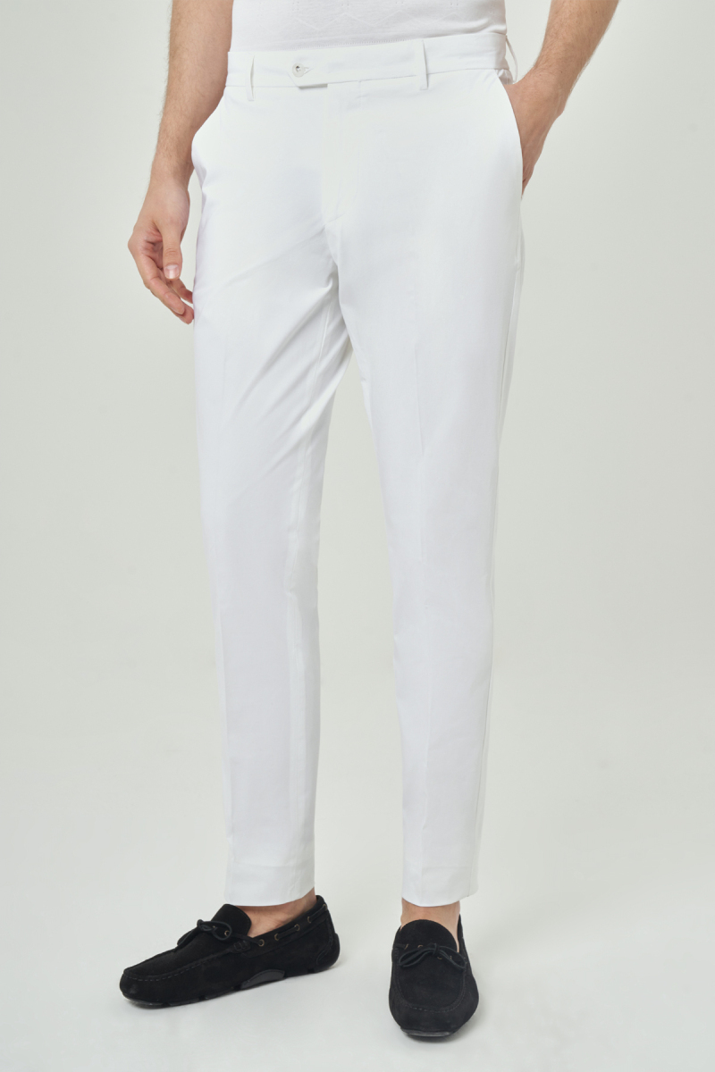 Beyaz Pamuk 4 Cepli Spor Erkek Pantolon