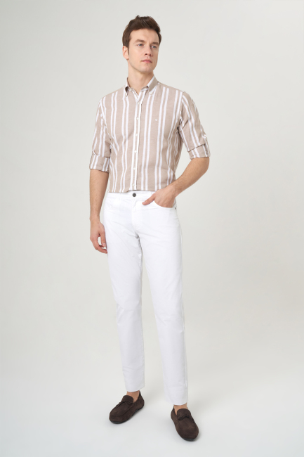 Beyaz Pamuk 5 Cepli Spor Erkek Pantolon - 5