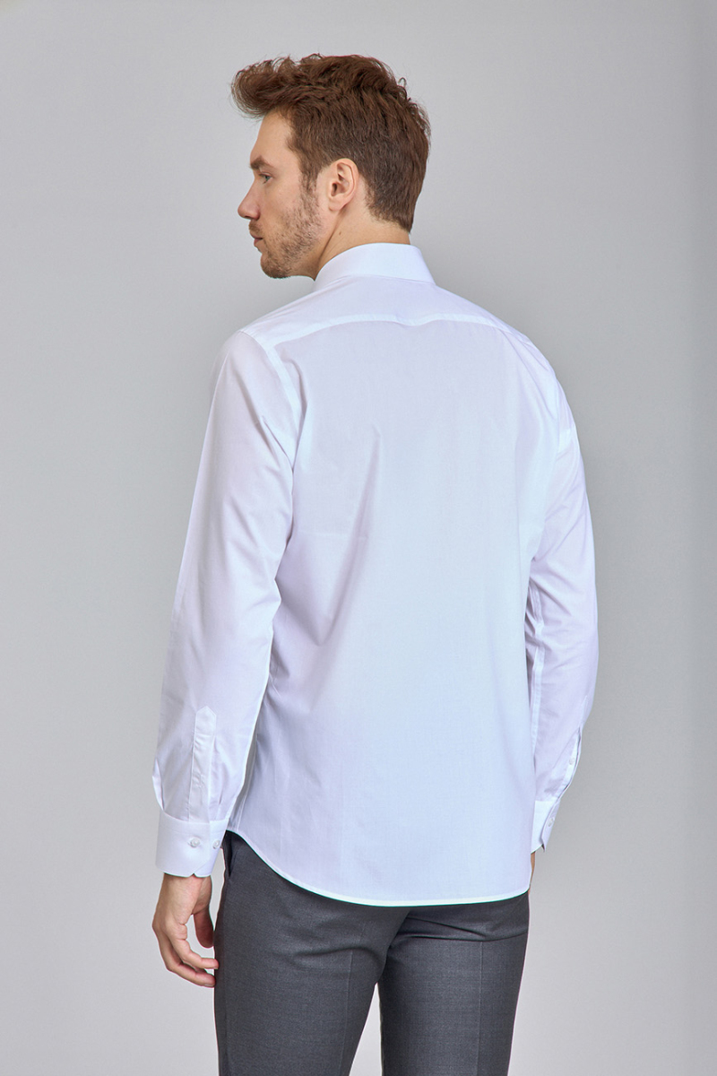 Beyaz Regular Fit Klasik Yaka Erkek Gömlek   - 5