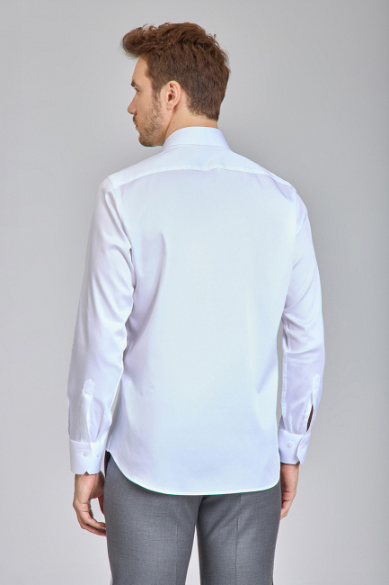 Beyaz Saten Uzun Kol Klasik Erkek Gömlek   - 6