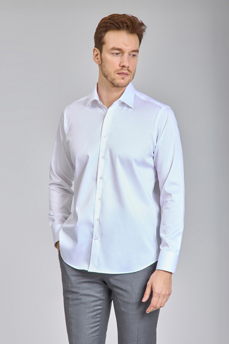 Beyaz Saten Uzun Kol Klasik Erkek Gömlek   (1)