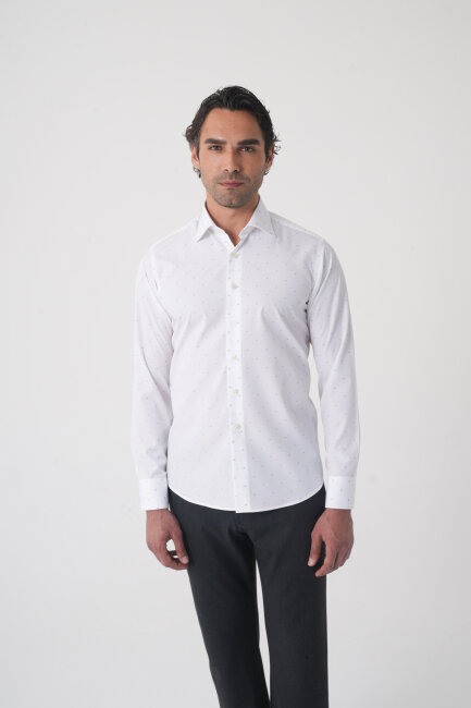 Beyaz Uzun Kol Cepsiz Erkek Gömlek  