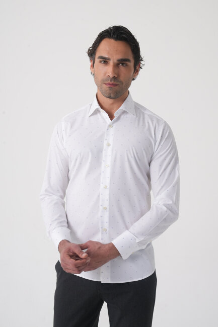 Beyaz Uzun Kol Cepsiz Erkek Gömlek   (1)