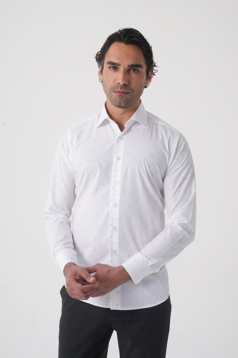 Beyaz Uzun Kol Cepsiz Erkek Gömlek   - 2