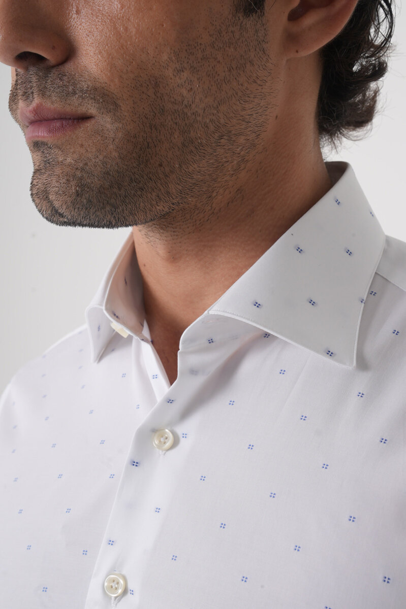 Beyaz Uzun Kol Cepsiz Erkek Gömlek   - 6