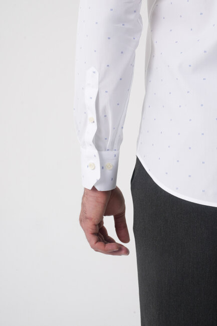 Beyaz Uzun Kol Cepsiz Erkek Gömlek   - 7