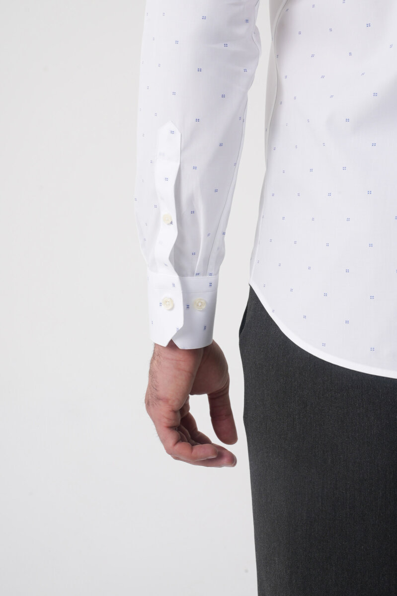 Beyaz Uzun Kol Cepsiz Erkek Gömlek   - 7