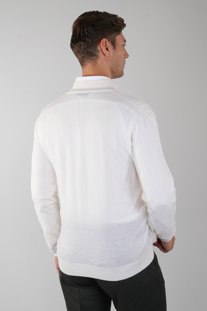 Beyaz Yarım Balıkçı Fermuarlı Full Jakar Yün Erkek Triko (1)