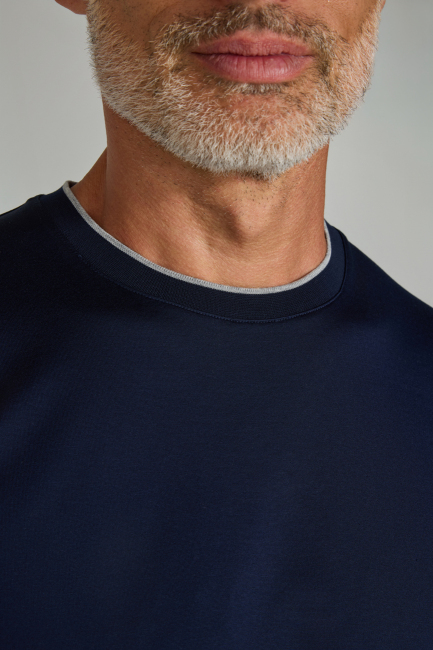 Bisiklet Yaka Lacivert Erkek Pamuk Tshirt - 5