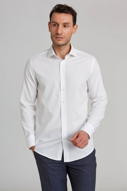 Modern Fit İtalyan Yarım Yaka Klasik Beyaz Erkek Gömlek - Bisse